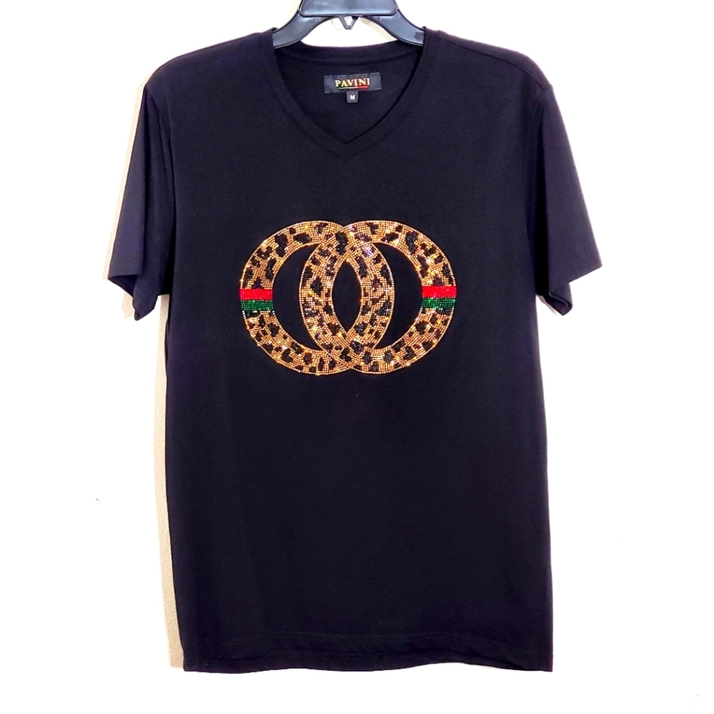 Pavini Men's Black Short Sleeve V-Neck Cotton T-shirt Size M